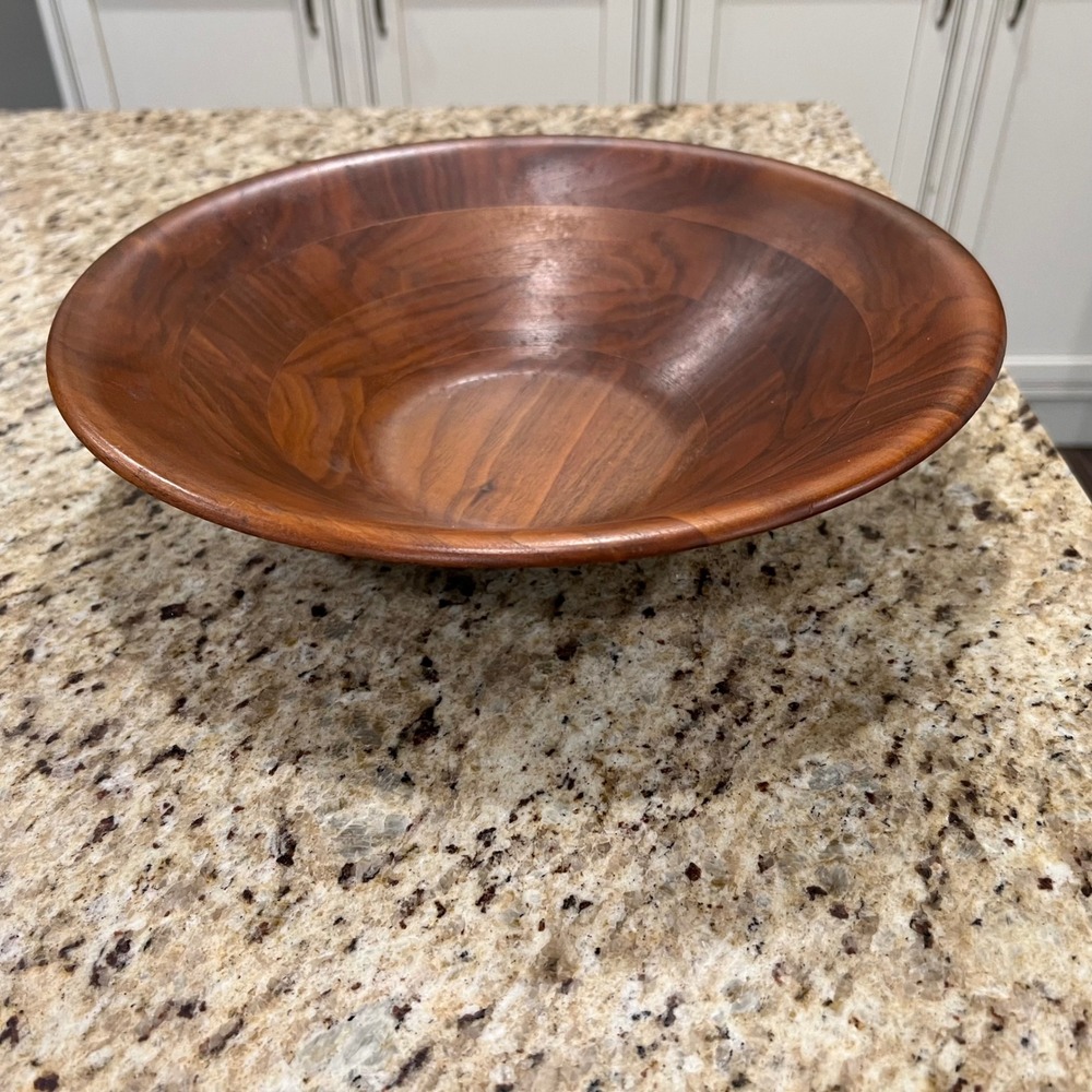 Large Wooden Salad Serving Bowl Segmented Wood 12 Inch Round Centerpiece Brown - Picture 6 of 10